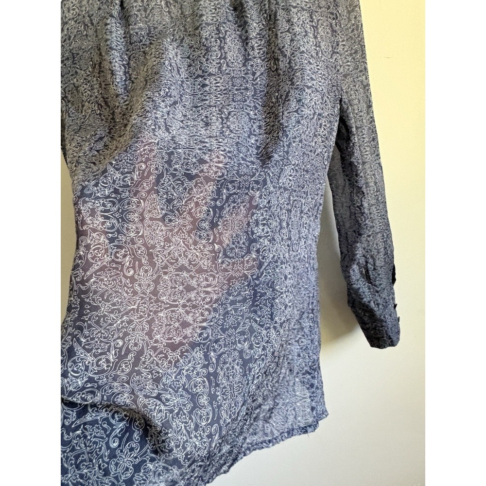 Brooks Brothers Blouse Women's 8 Blue White Paisley Silk preppy academia sheer - Picture 5 of 7